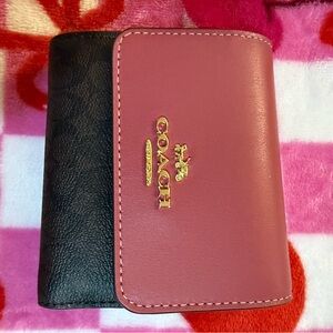 Coach Brown/Pink Micro Signature Small Trifold wallet NWT